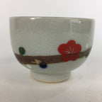 Japanese Ceramic Teacup Yunomi Vtg Red Plum Blossoms White Sencha TC219