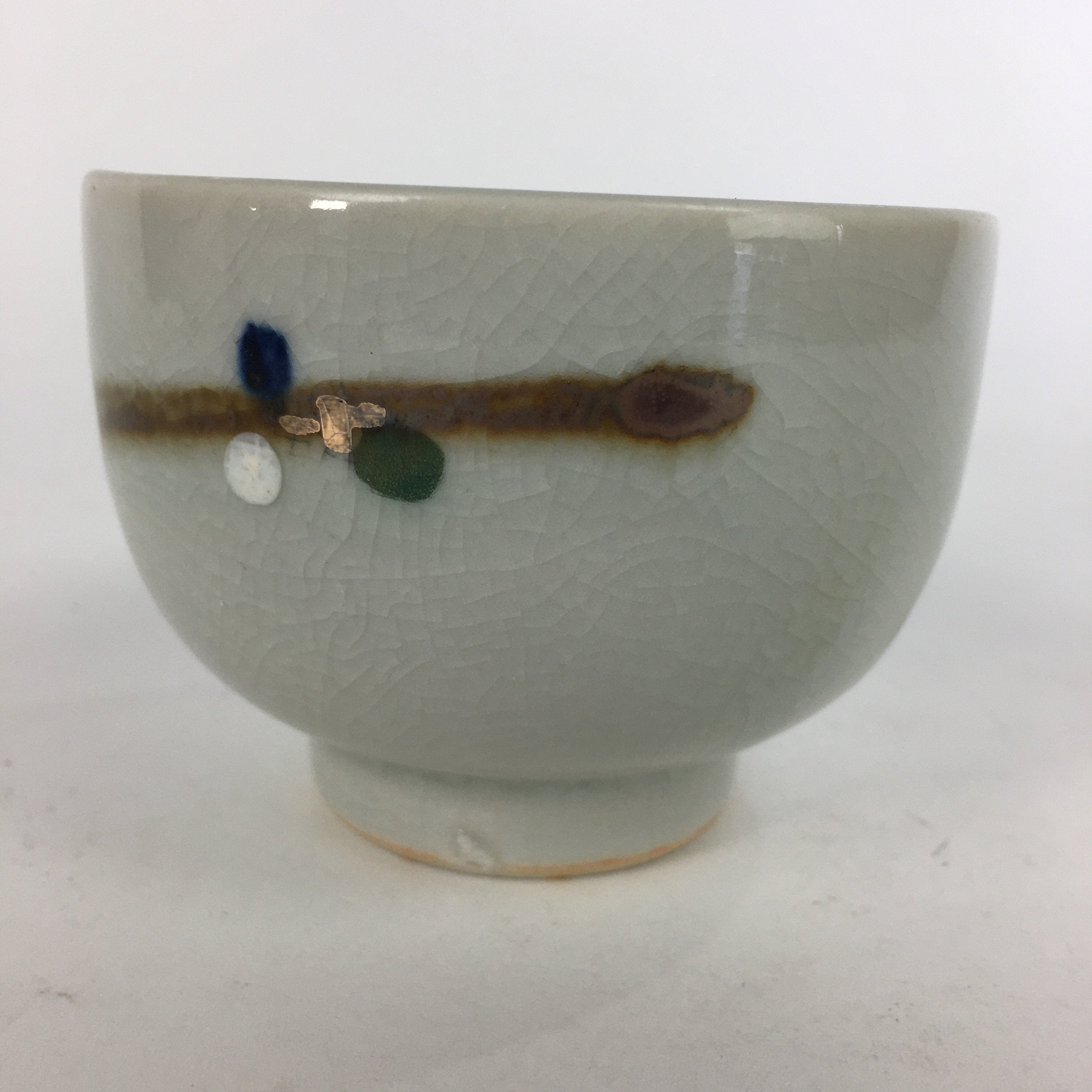 Japanese Ceramic Teacup Yunomi Vtg Red Plum Blossoms White Sencha TC219