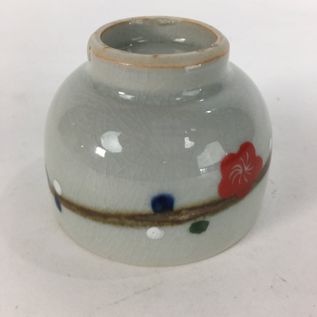 Japanese Ceramic Teacup Yunomi Vtg Red Plum Blossoms White Sencha TC219