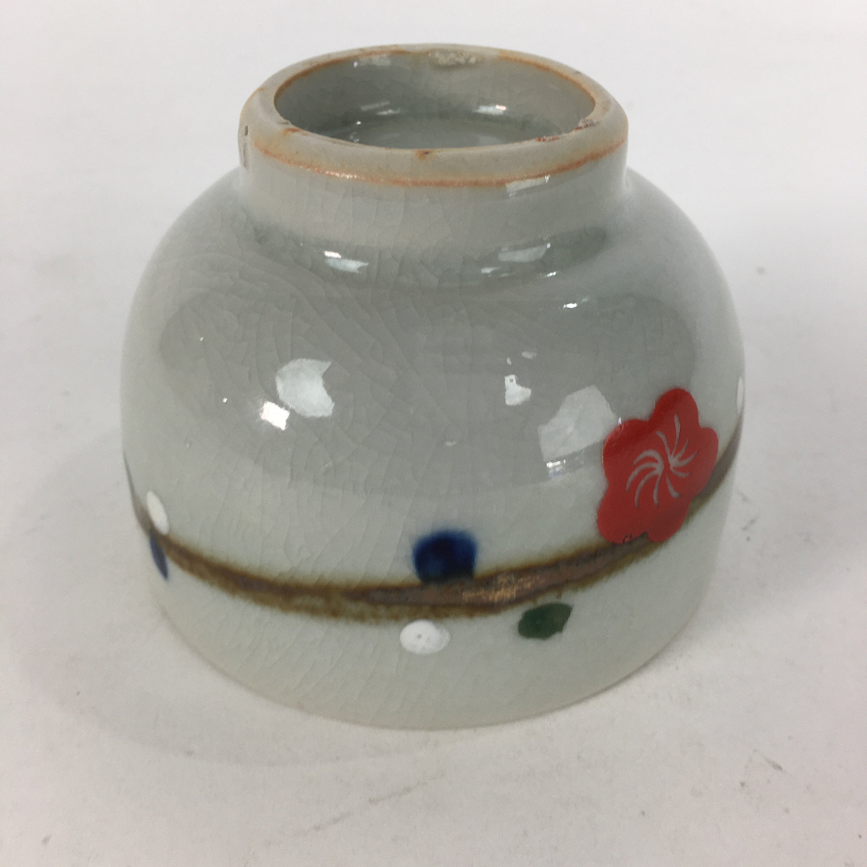 Japanese Ceramic Teacup Yunomi Vtg Red Plum Blossoms White Sencha TC219