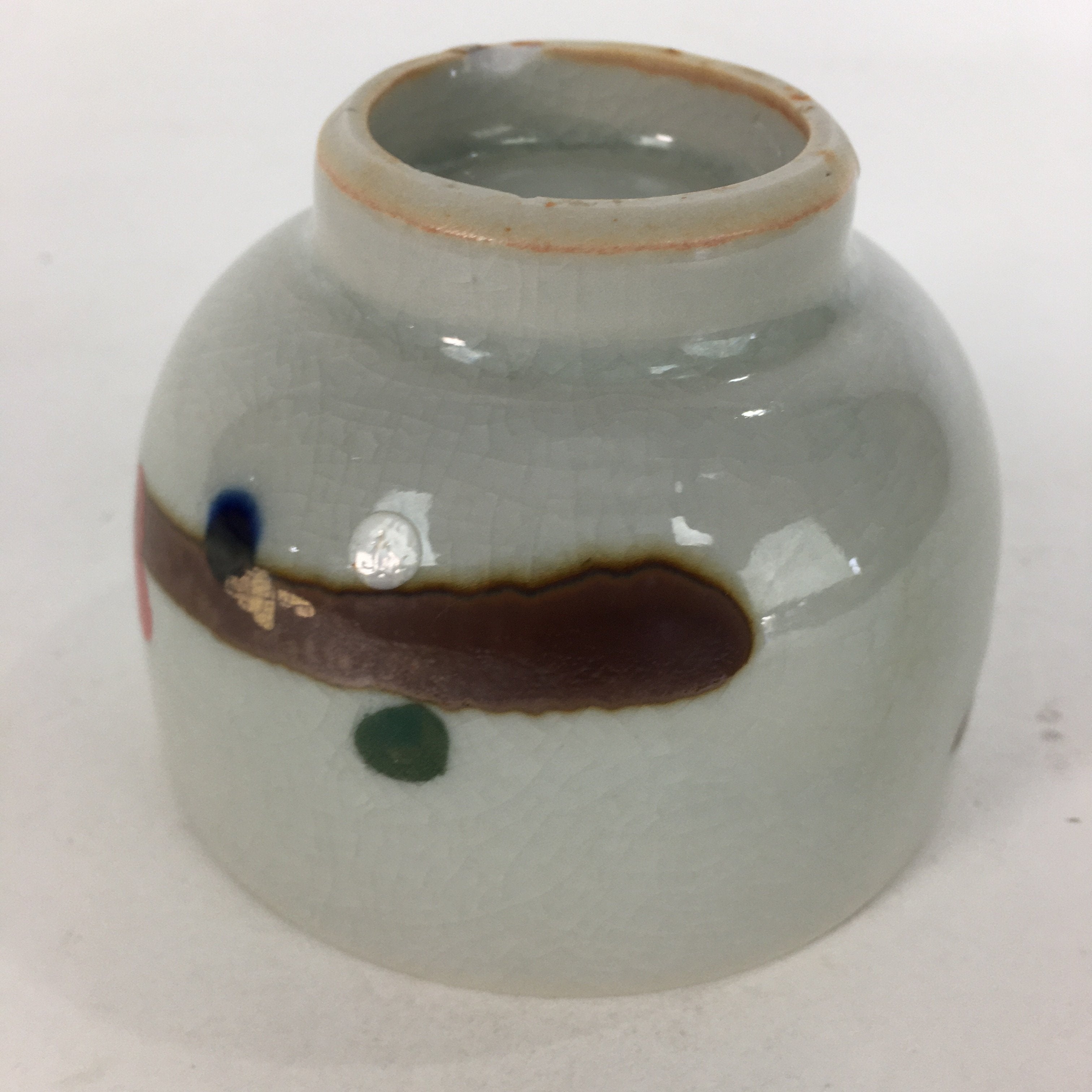 Japanese Ceramic Teacup Yunomi Vtg Red Plum Blossoms White Sencha TC219
