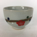 Japanese Ceramic Teacup Yunomi Vtg Red Plum Blossoms White Sencha TC219
