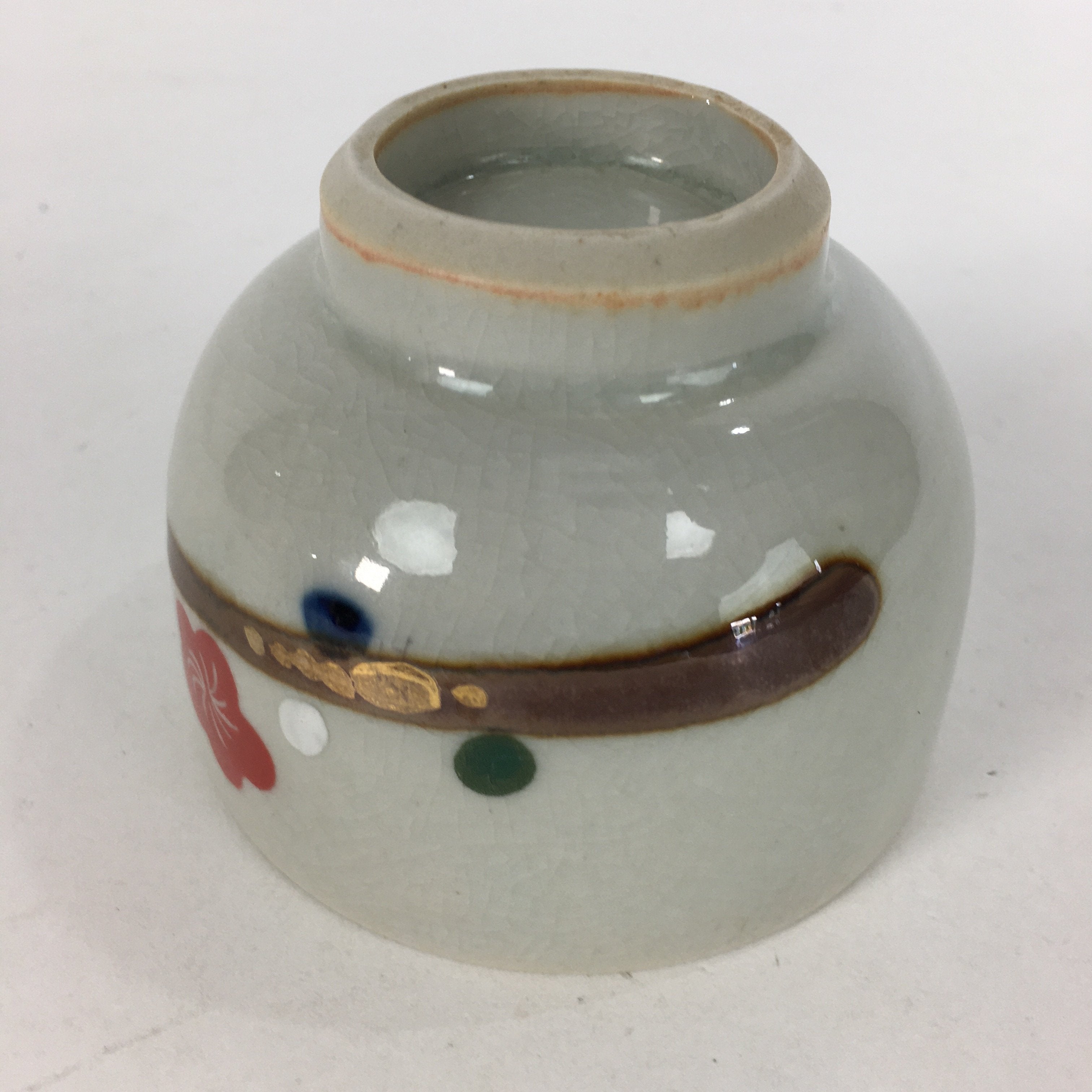 Japanese Ceramic Teacup Yunomi Vtg Red Plum Blossoms White Sencha TC220