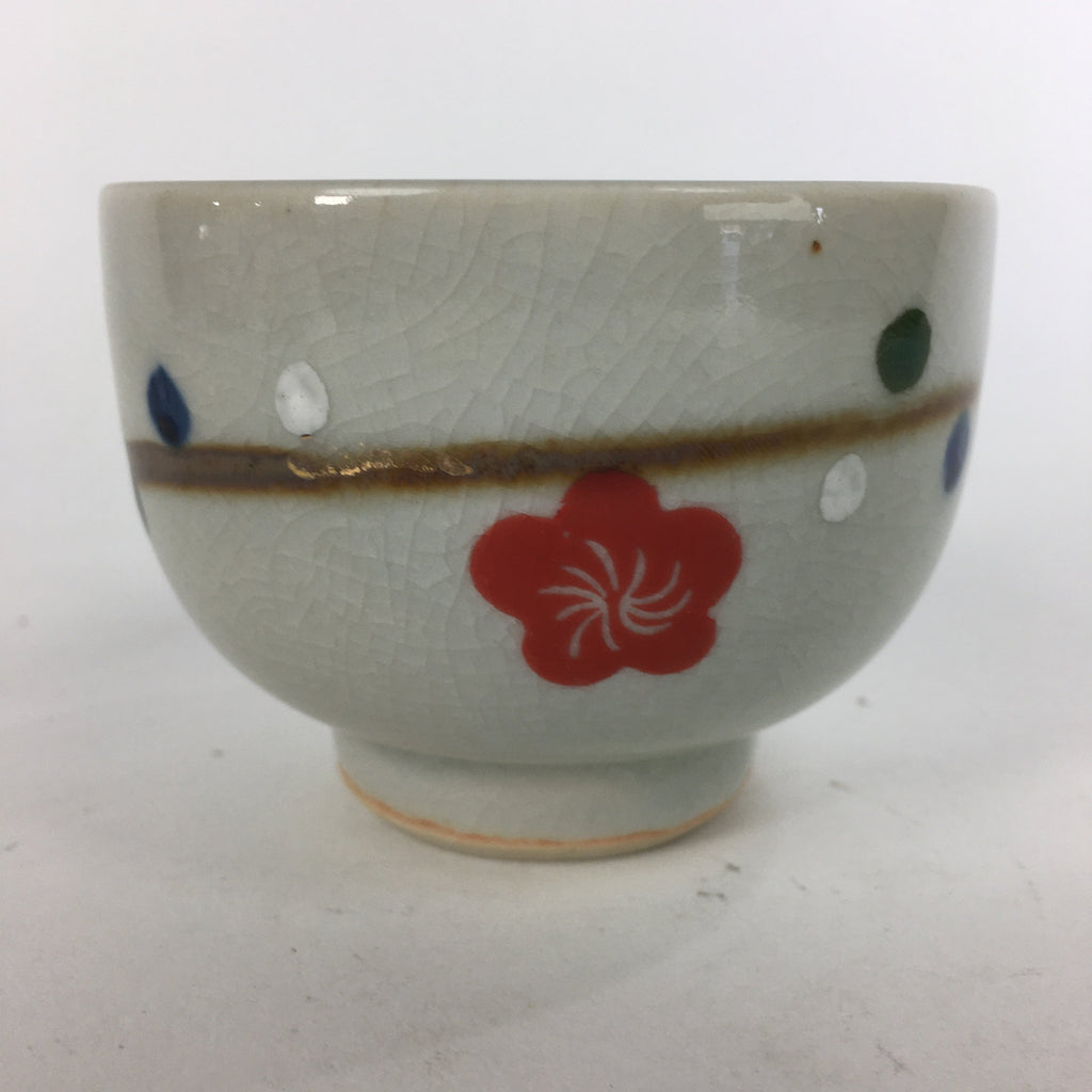 Japanese Ceramic Teacup Yunomi Vtg Red Plum Blossoms White Sencha TC220