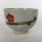 Japanese Ceramic Teacup Yunomi Vtg Red Plum Blossoms White Sencha TC220