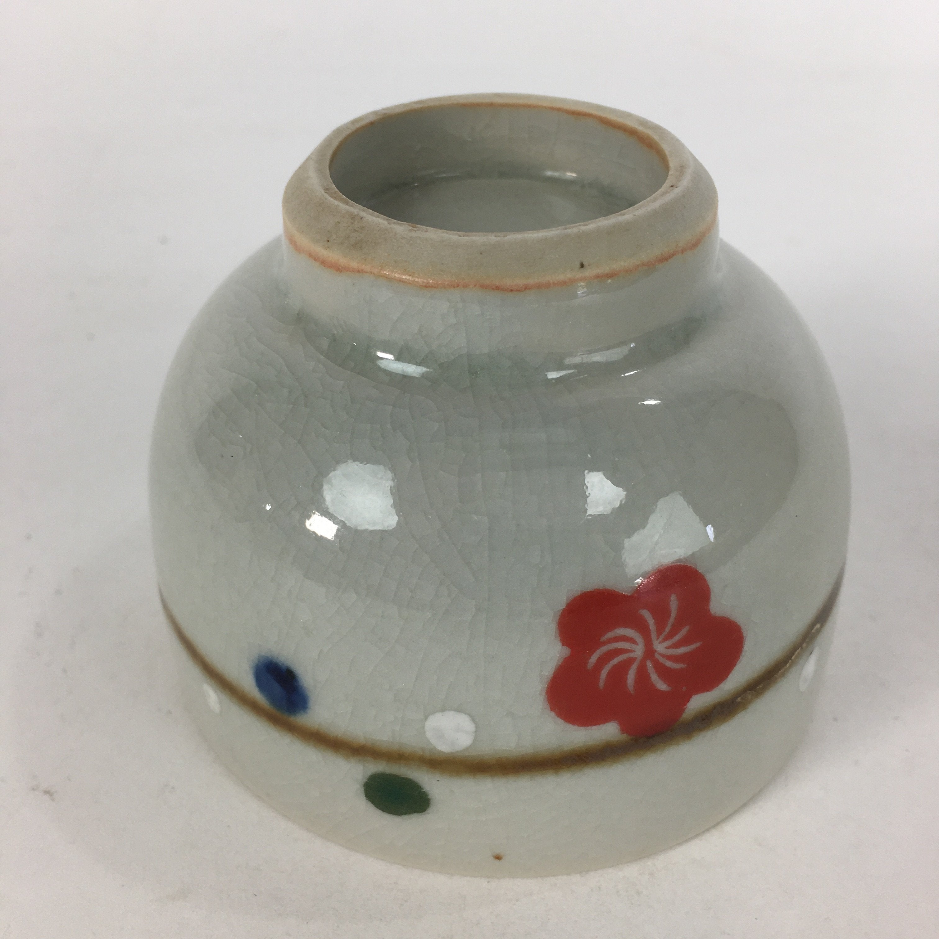 Japanese Ceramic Teacup Yunomi Vtg Red Plum Blossoms White Sencha TC220
