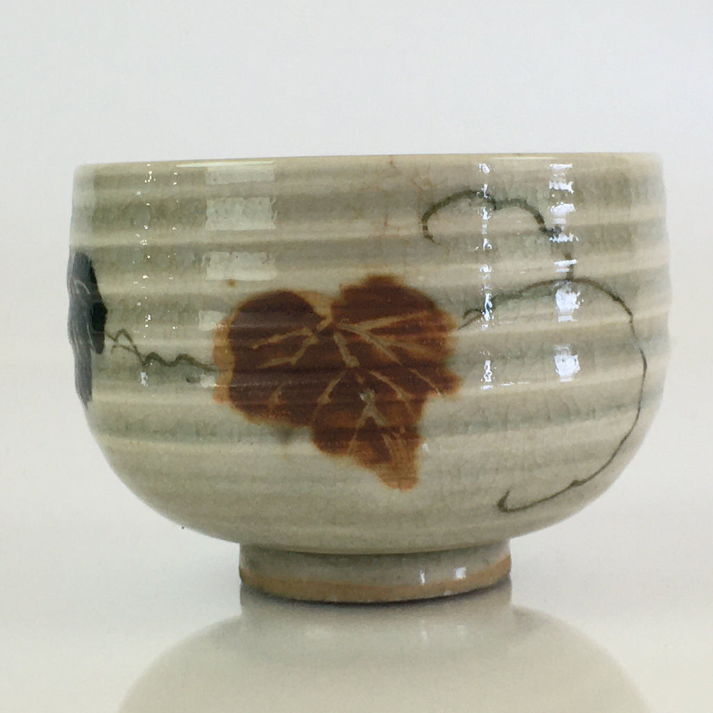 Japanese Ceramic Teacup Yunomi Vtg Vine Plant Leaves Sencha TC304