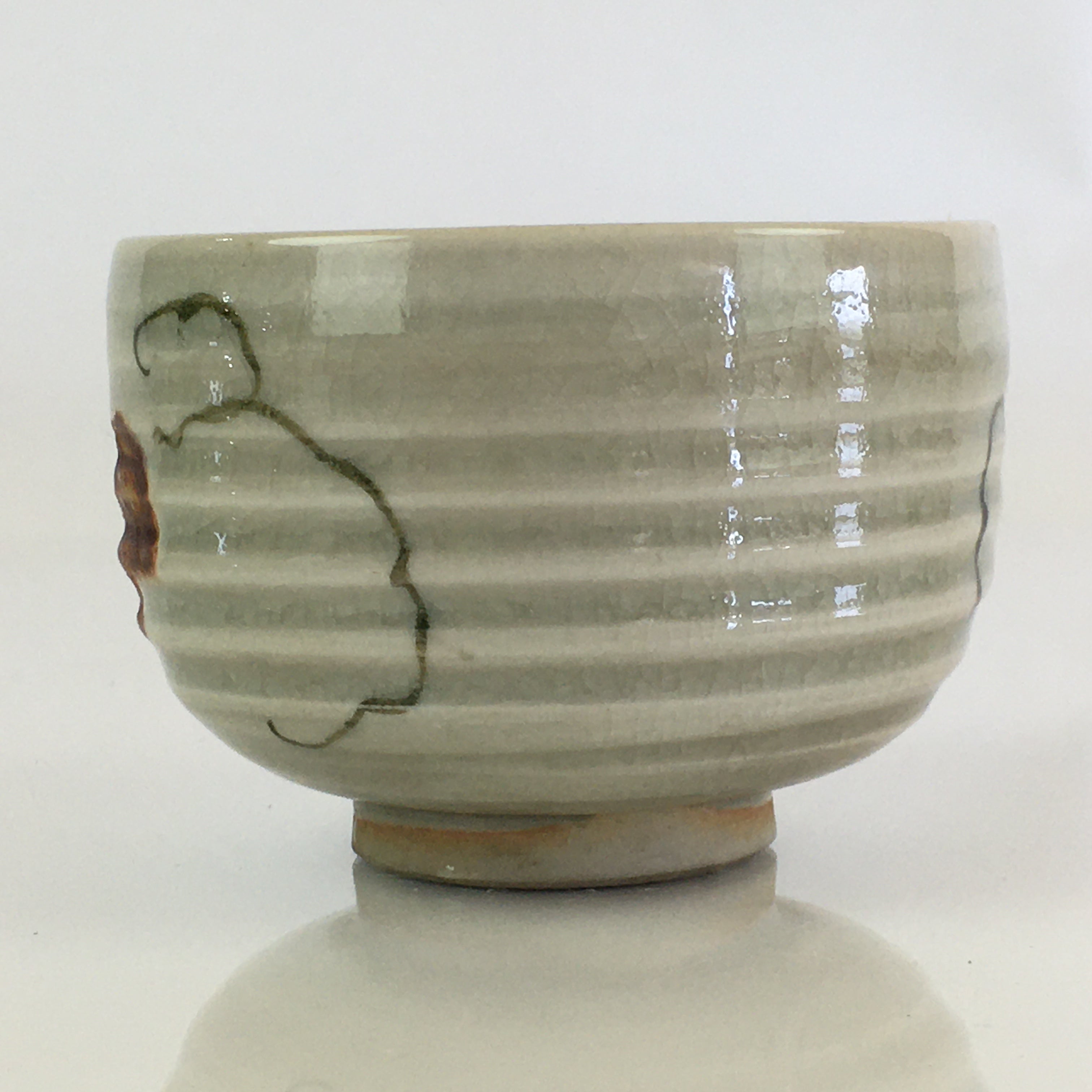 Japanese Ceramic Teacup Yunomi Vtg Vine Plant Leaves Sencha TC305
