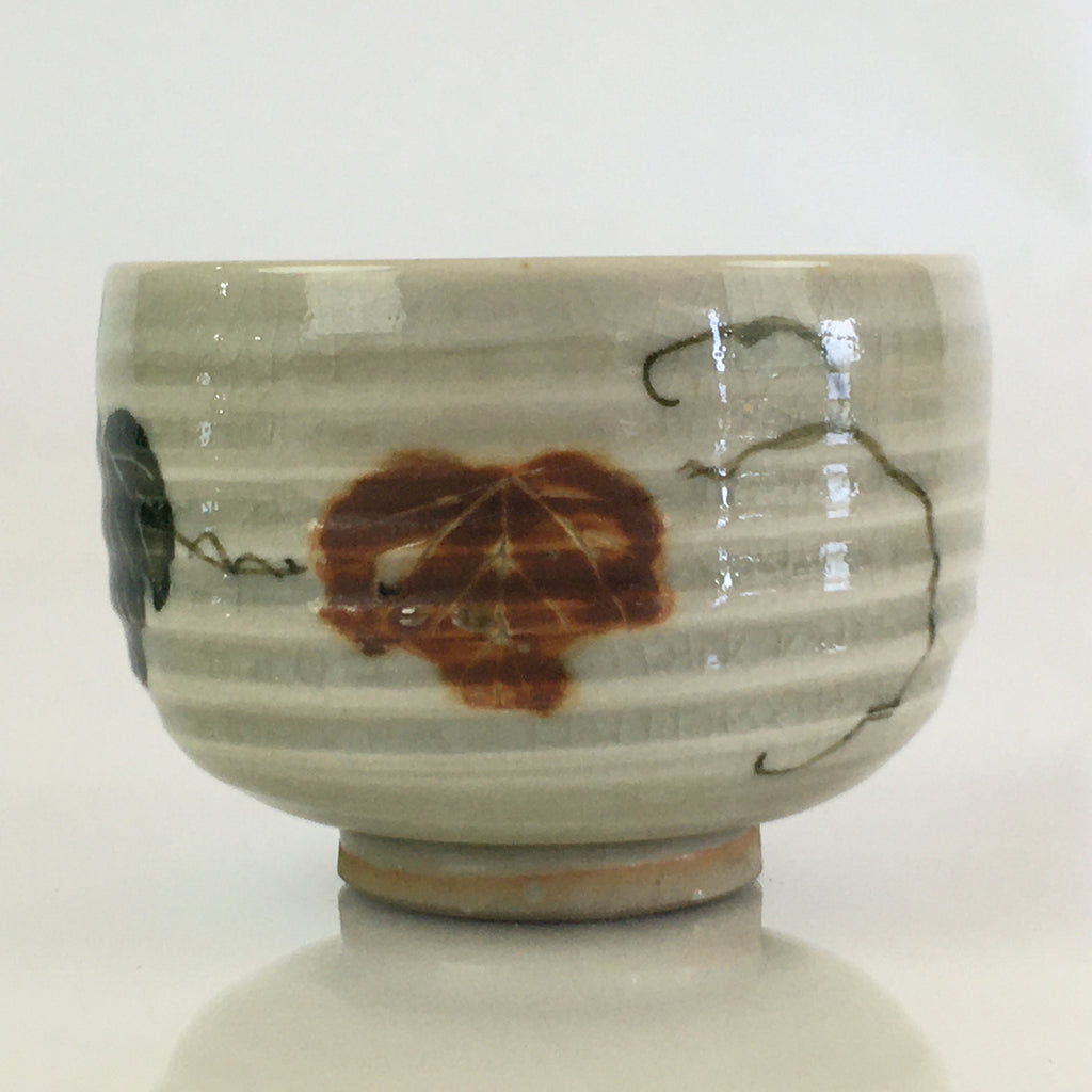 Japanese Ceramic Teacup Yunomi Vtg Vine Plant Leaves Sencha TC305