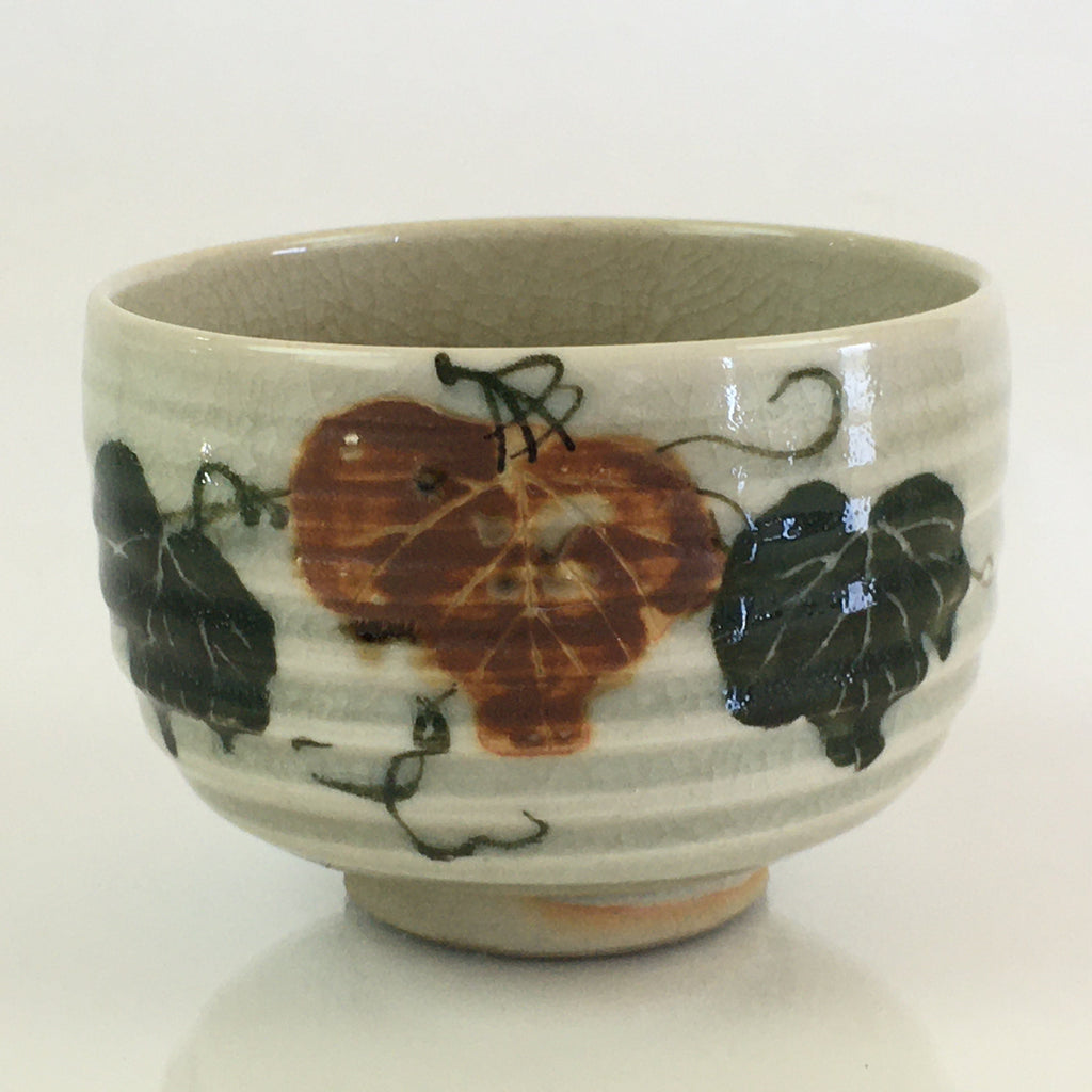 Japanese Ceramic Teacup Yunomi Vtg Vine Plant Leaves Sencha TC305