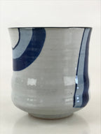 Japanese Ceramic Teacup Yunomi Vtg White Glaze Blue Semicircle Green Tea TC331