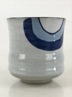 Japanese Ceramic Teacup Yunomi Vtg White Glaze Blue Semicircle Green Tea TC331