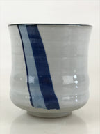 Japanese Ceramic Teacup Yunomi Vtg White Glaze Blue Semicircle Green Tea TC331