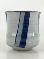 Japanese Ceramic Teacup Yunomi Vtg White Glaze Blue Semicircle Green Tea TC331
