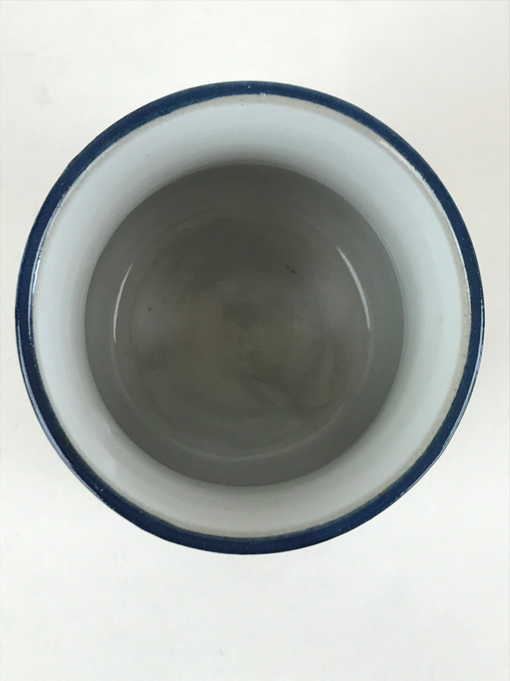 Japanese Ceramic Teacup Yunomi Vtg White Glaze Blue Semicircle Green Tea TC331