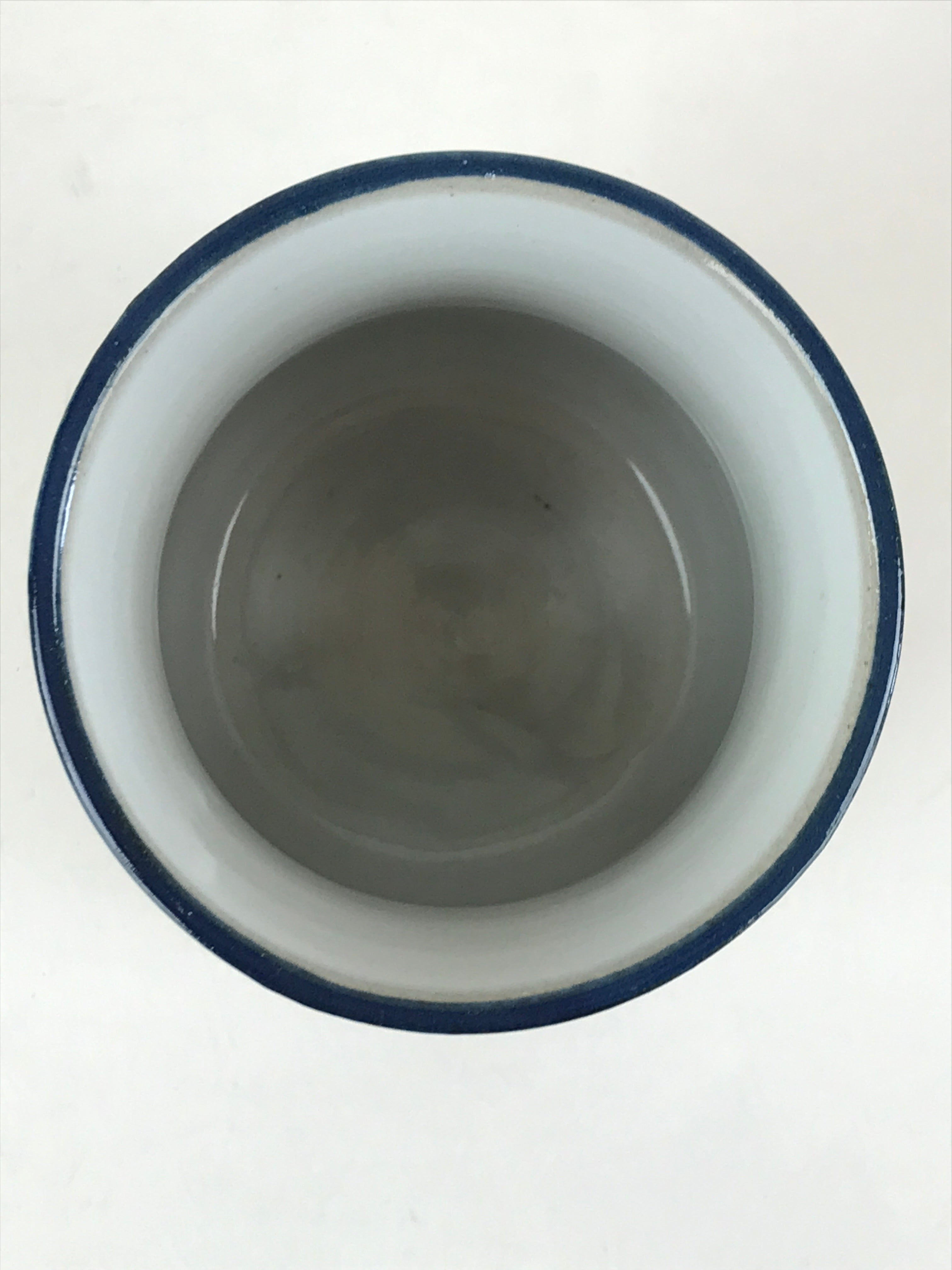 Japanese Ceramic Teacup Yunomi Vtg White Glaze Blue Semicircle Green Tea TC331