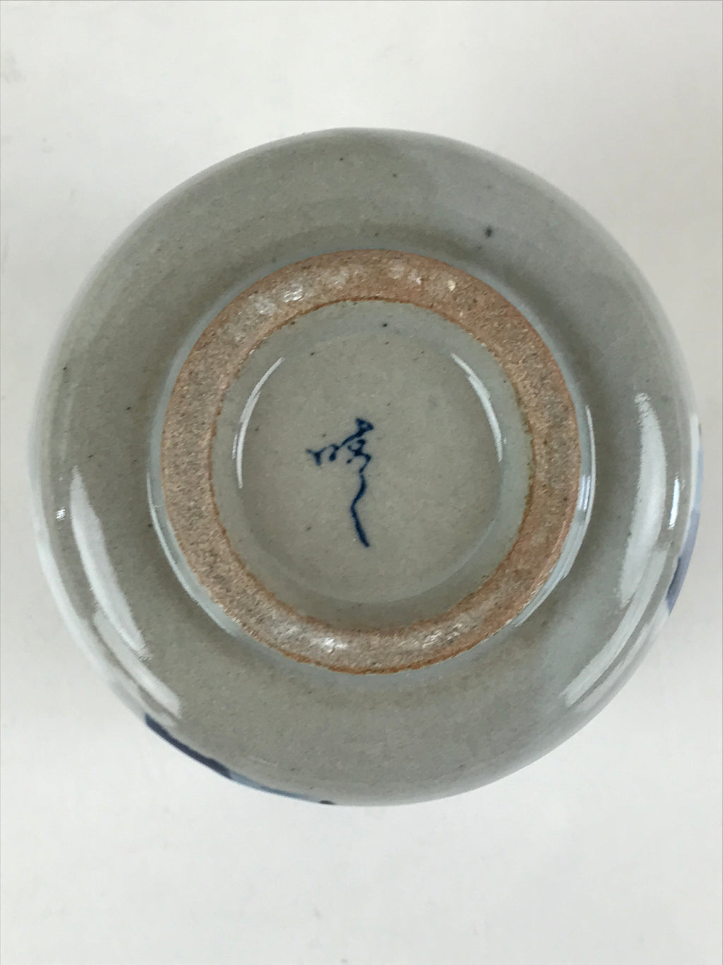 Japanese Ceramic Teacup Yunomi Vtg White Glaze Blue Semicircle Green Tea TC331
