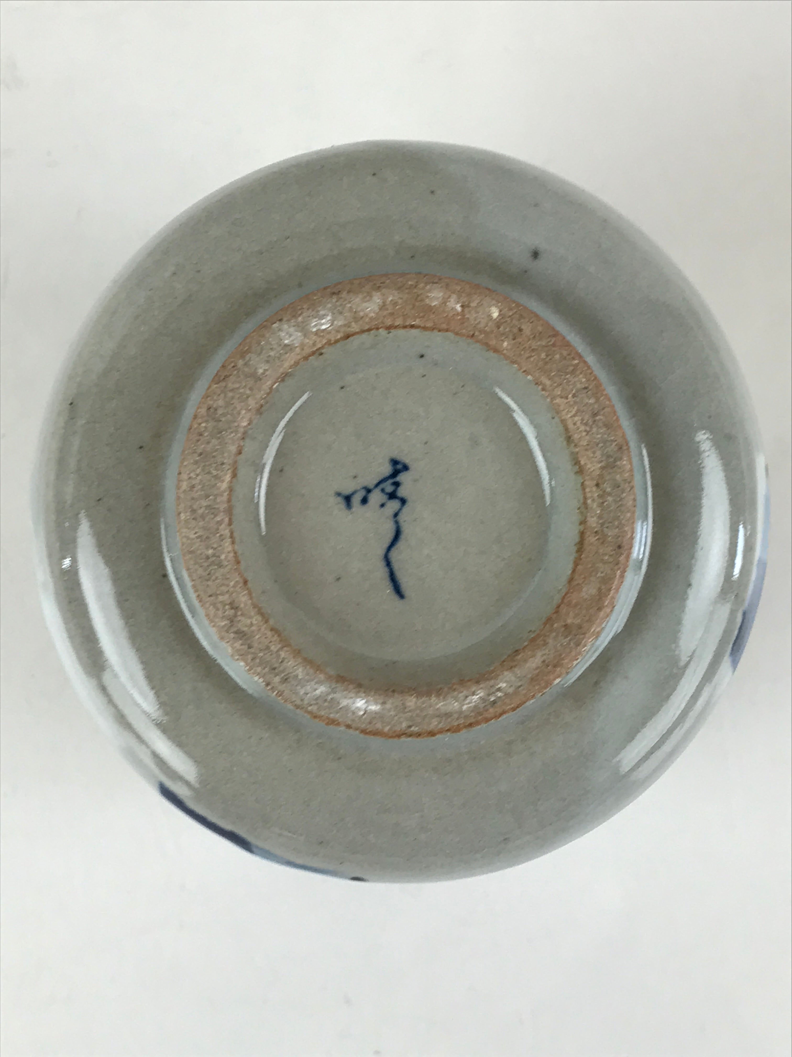 Japanese Ceramic Teacup Yunomi Vtg White Glaze Blue Semicircle Green Tea TC331
