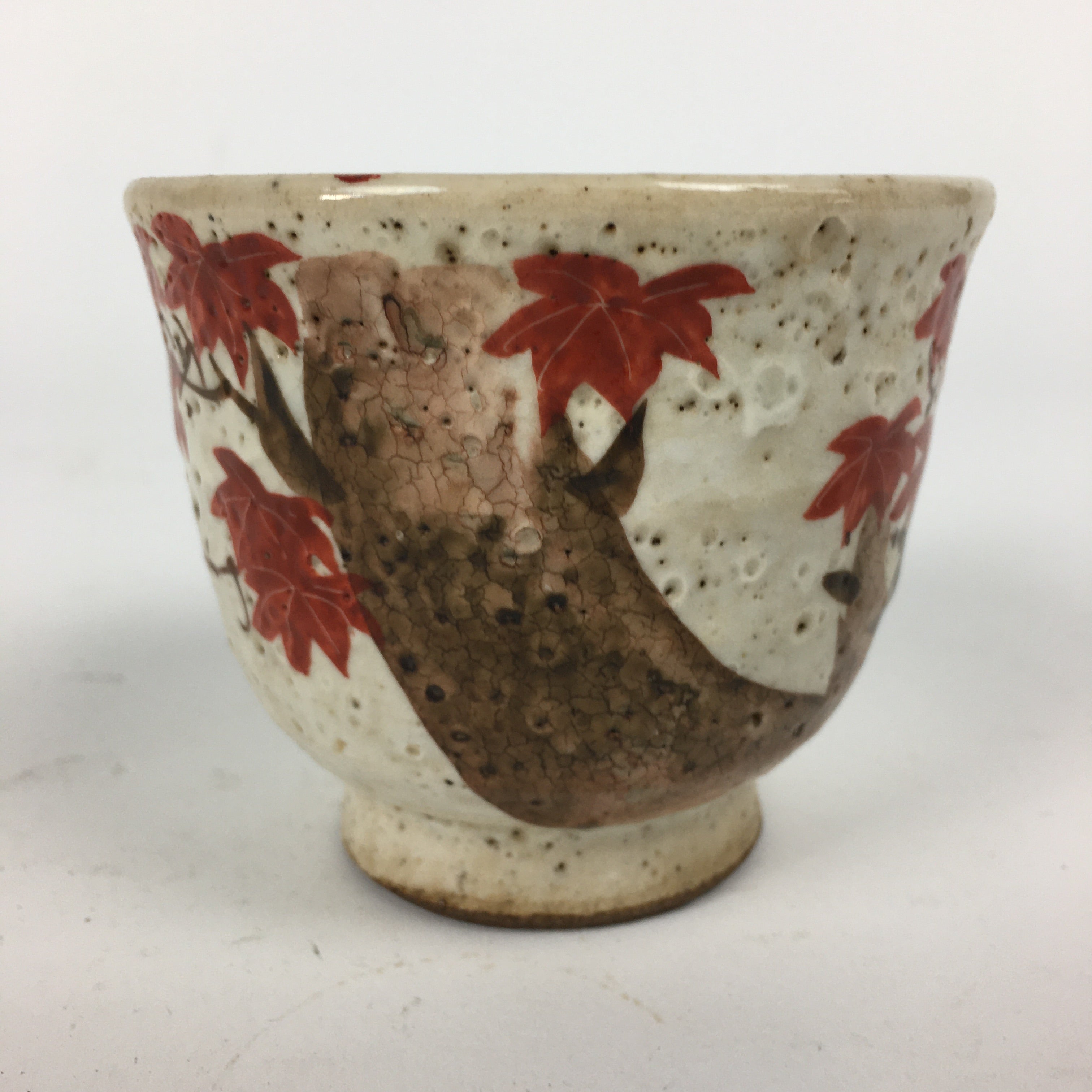 Japanese Ceramic Teacup Yunomi Vtg White Japanese Maple Sencha TC281
