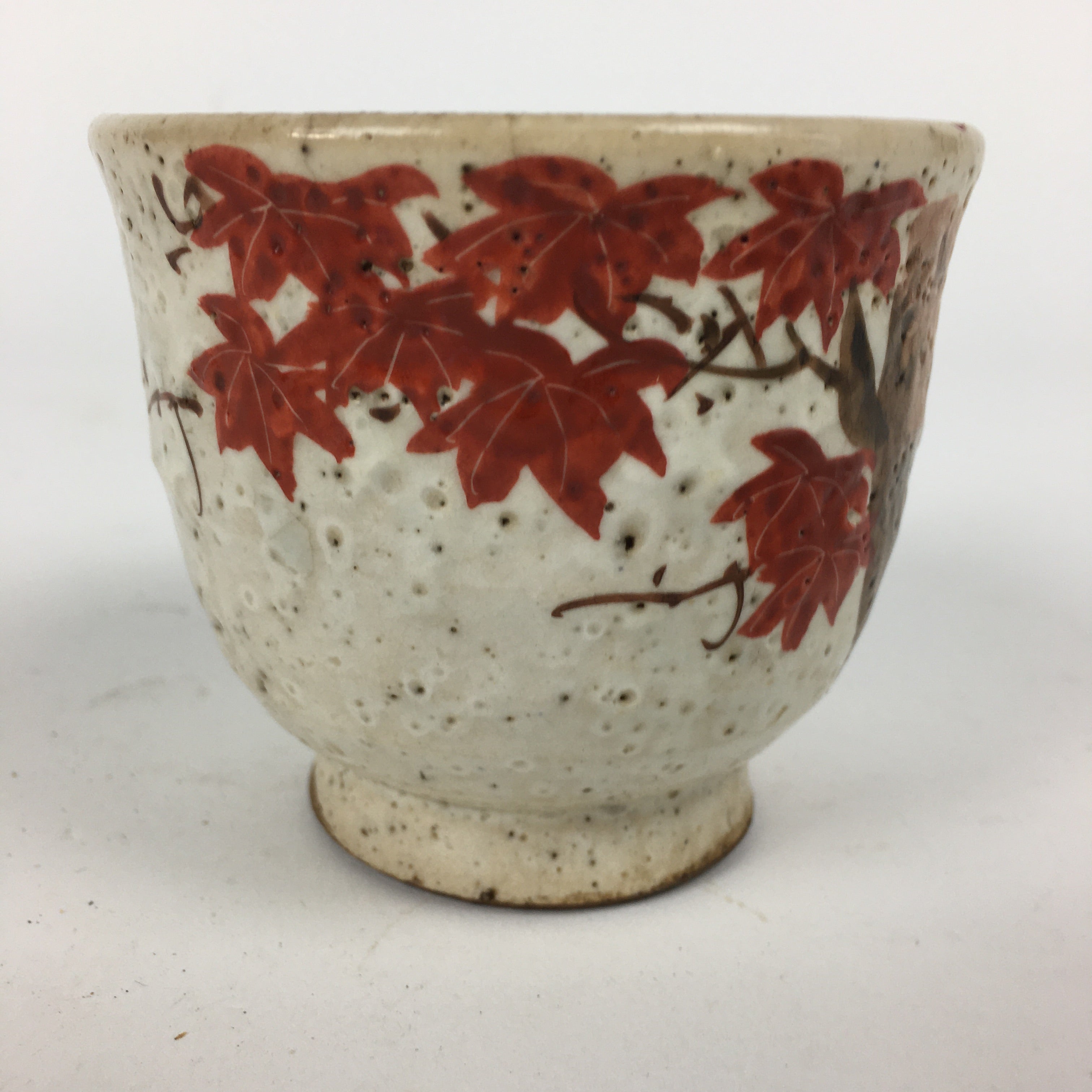Japanese Ceramic Teacup Yunomi Vtg White Japanese Maple Sencha TC281