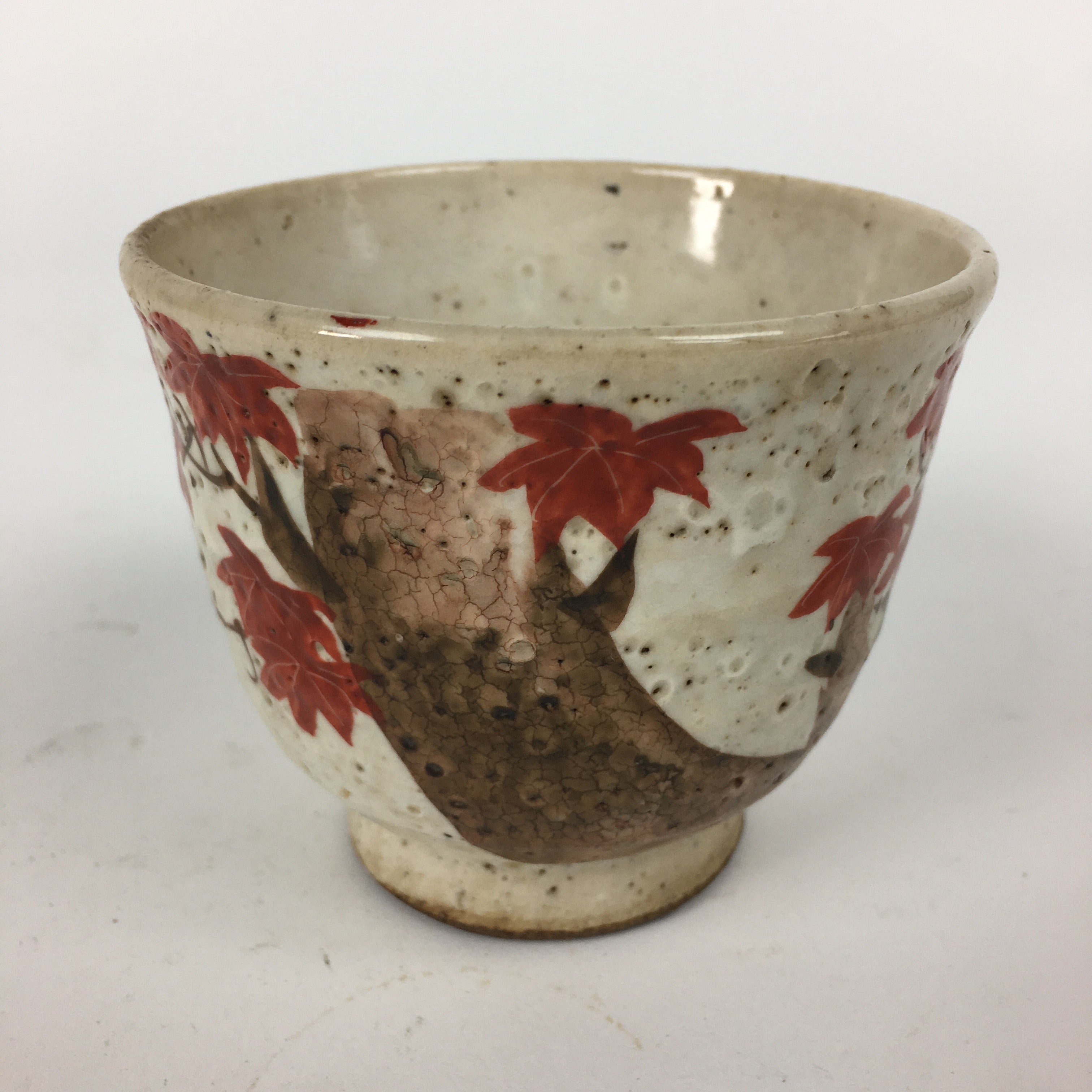 Japanese Ceramic Teacup Yunomi Vtg White Japanese Maple Sencha TC281