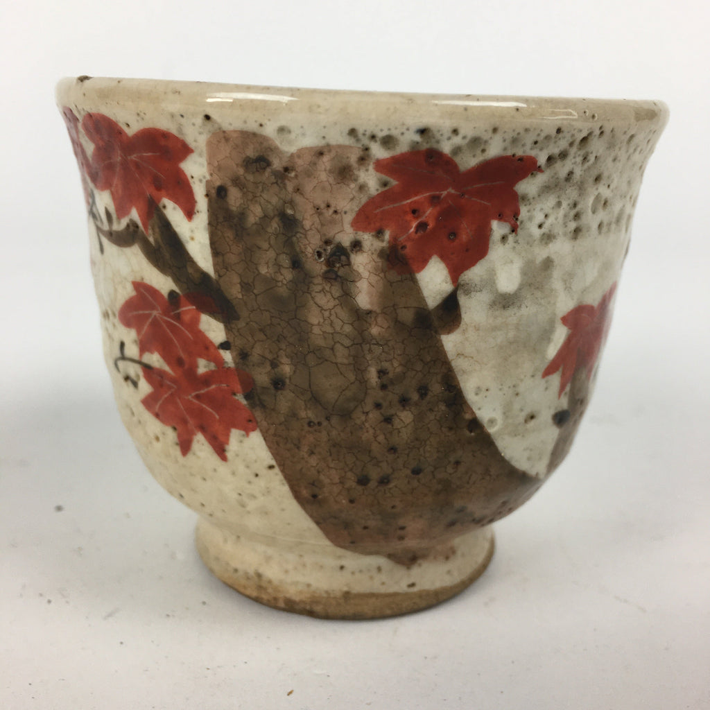 Japanese Ceramic Teacup Yunomi Vtg White Japanese Maple Sencha TC282