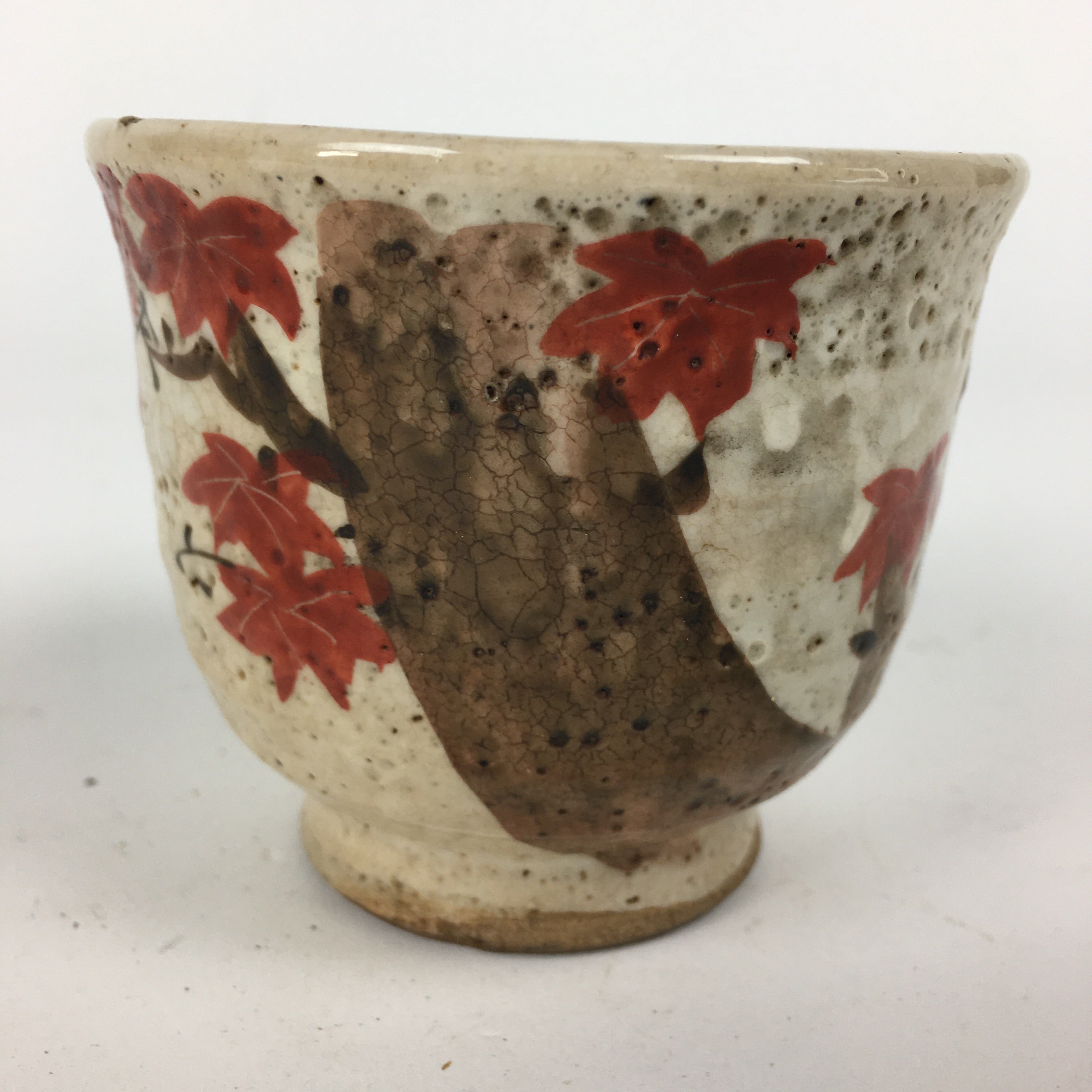 Japanese Ceramic Teacup Yunomi Vtg White Japanese Maple Sencha TC282