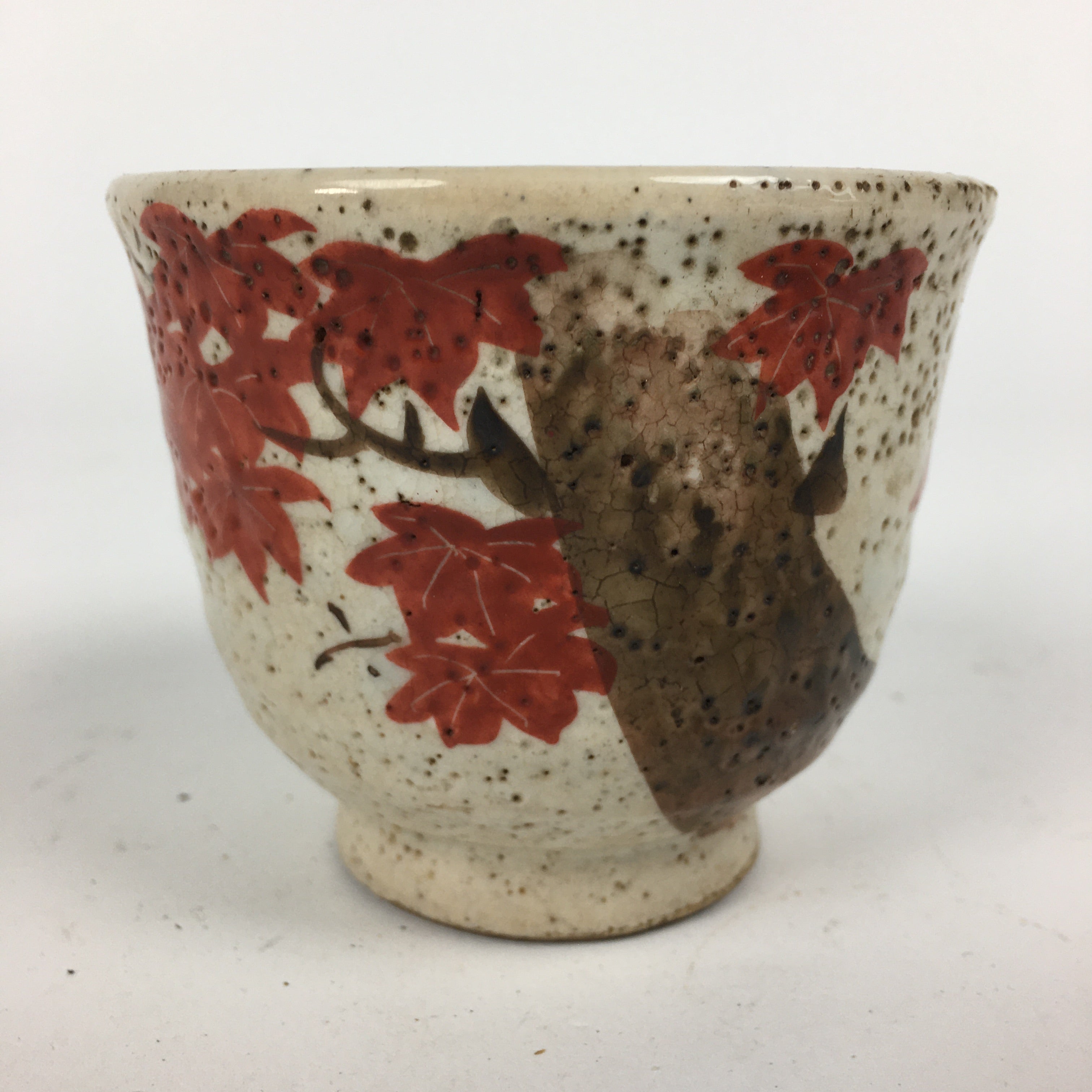 Japanese Ceramic Teacup Yunomi Vtg White Japanese Maple Sencha TC283
