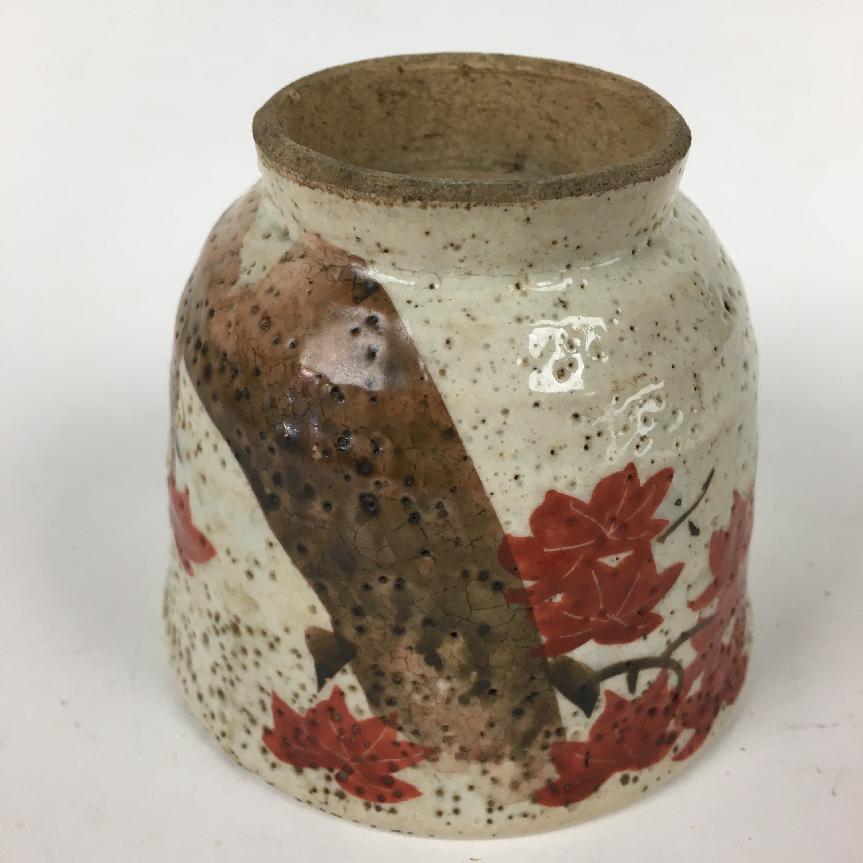 Japanese Ceramic Teacup Yunomi Vtg White Japanese Maple Sencha TC283