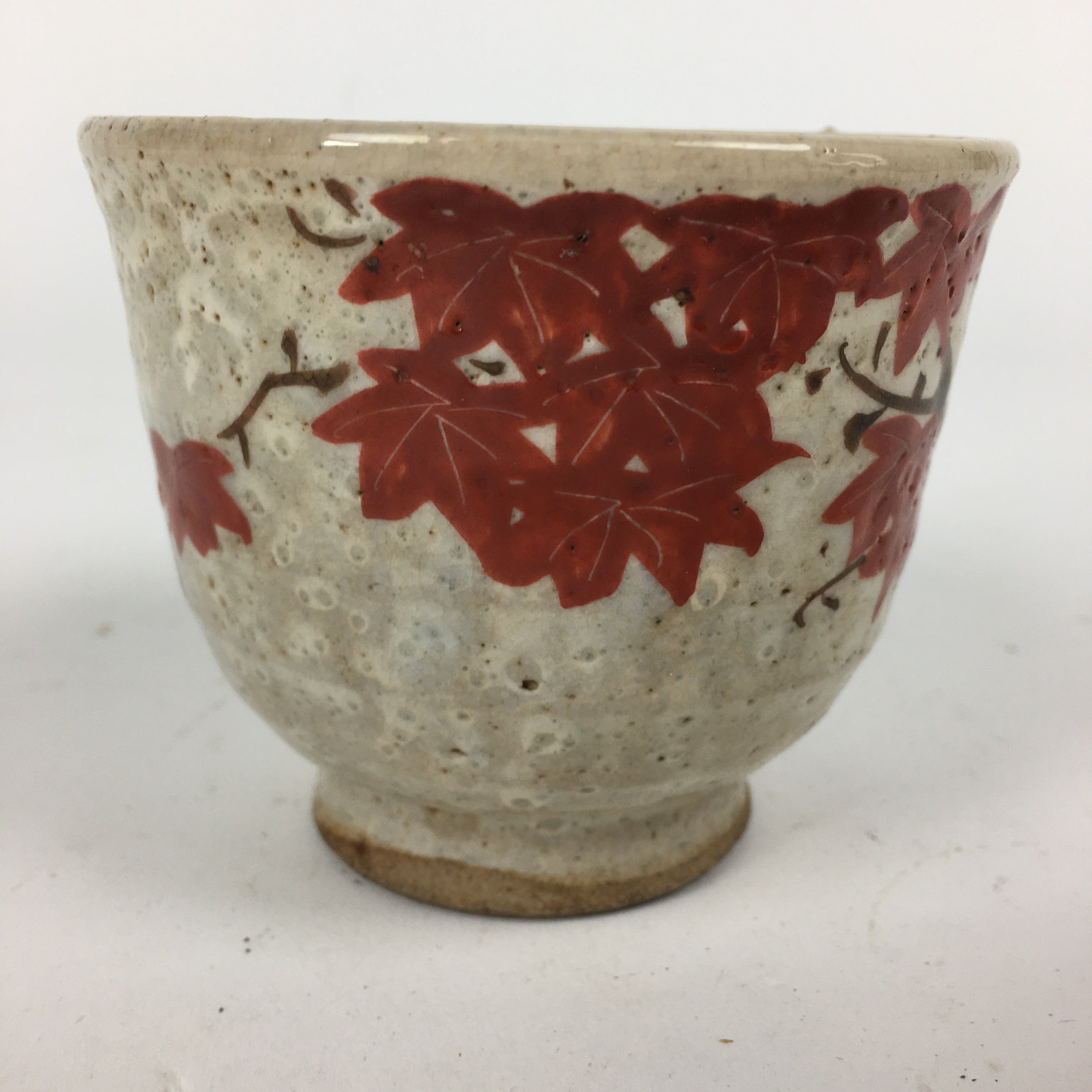 Japanese Ceramic Teacup Yunomi Vtg White Japanese Maple Sencha TC285