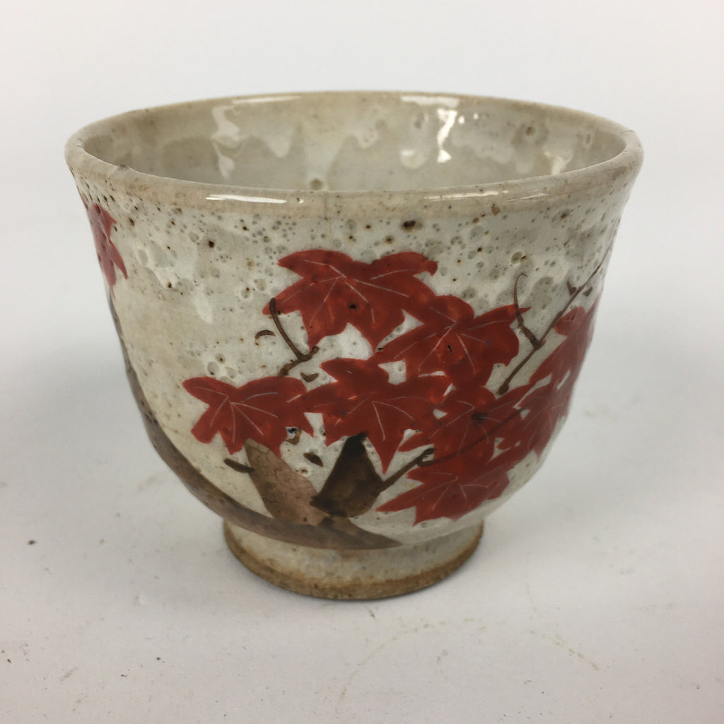 Japanese Ceramic Teacup Yunomi Vtg White Japanese Maple Sencha TC285