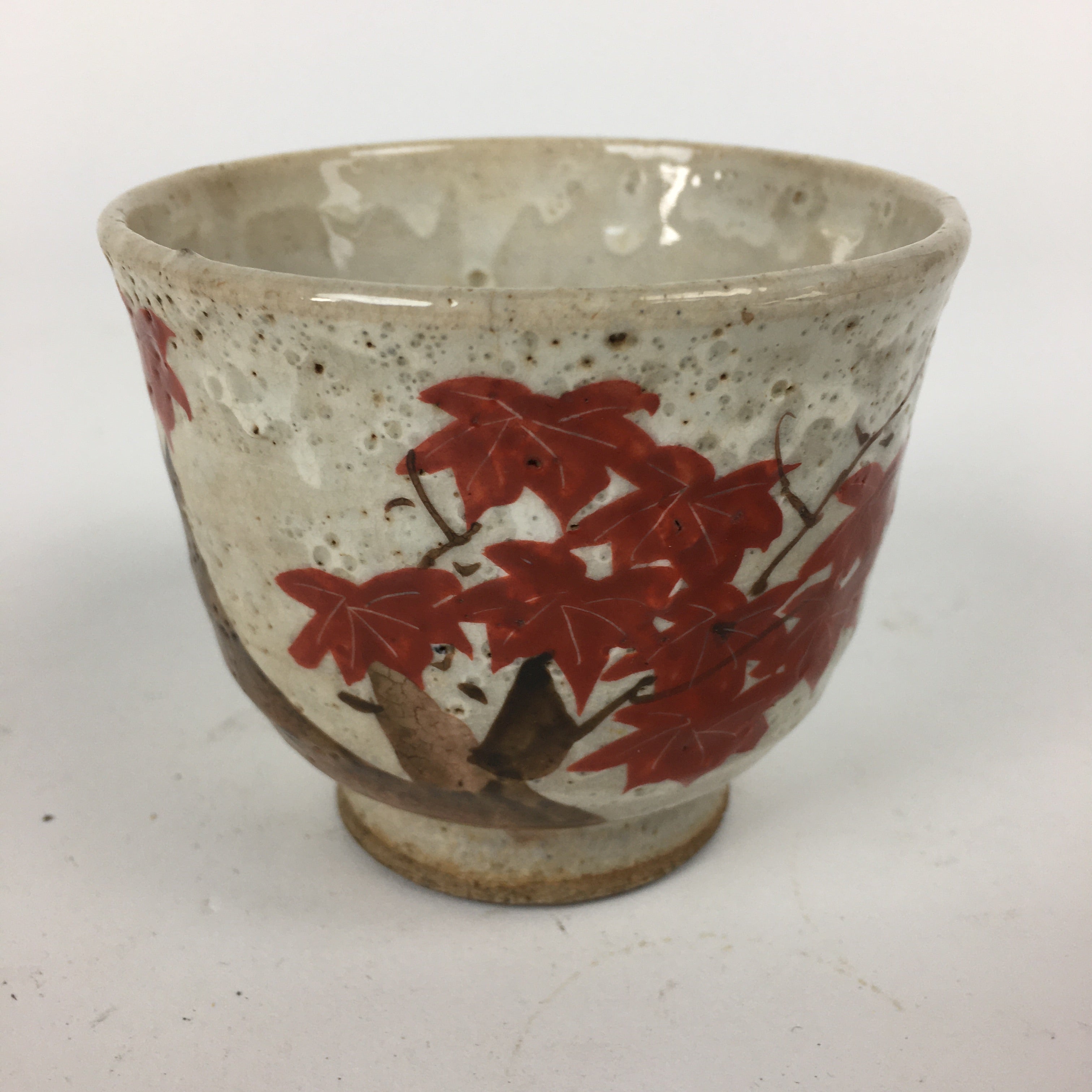 Japanese Ceramic Teacup Yunomi Vtg White Japanese Maple Sencha TC285