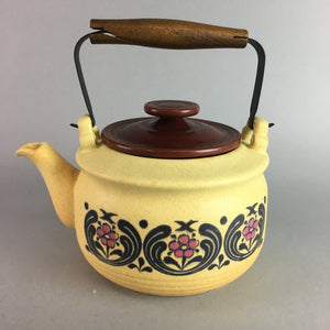 Japanese Ceramic Teapot Kettle Vtg Yellow Shungyo Pottery Floral Handle PX236