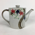 Japanese Ceramic Teapot Vtg Kyusu Gray Autumn Leaves Design Sencha PP541