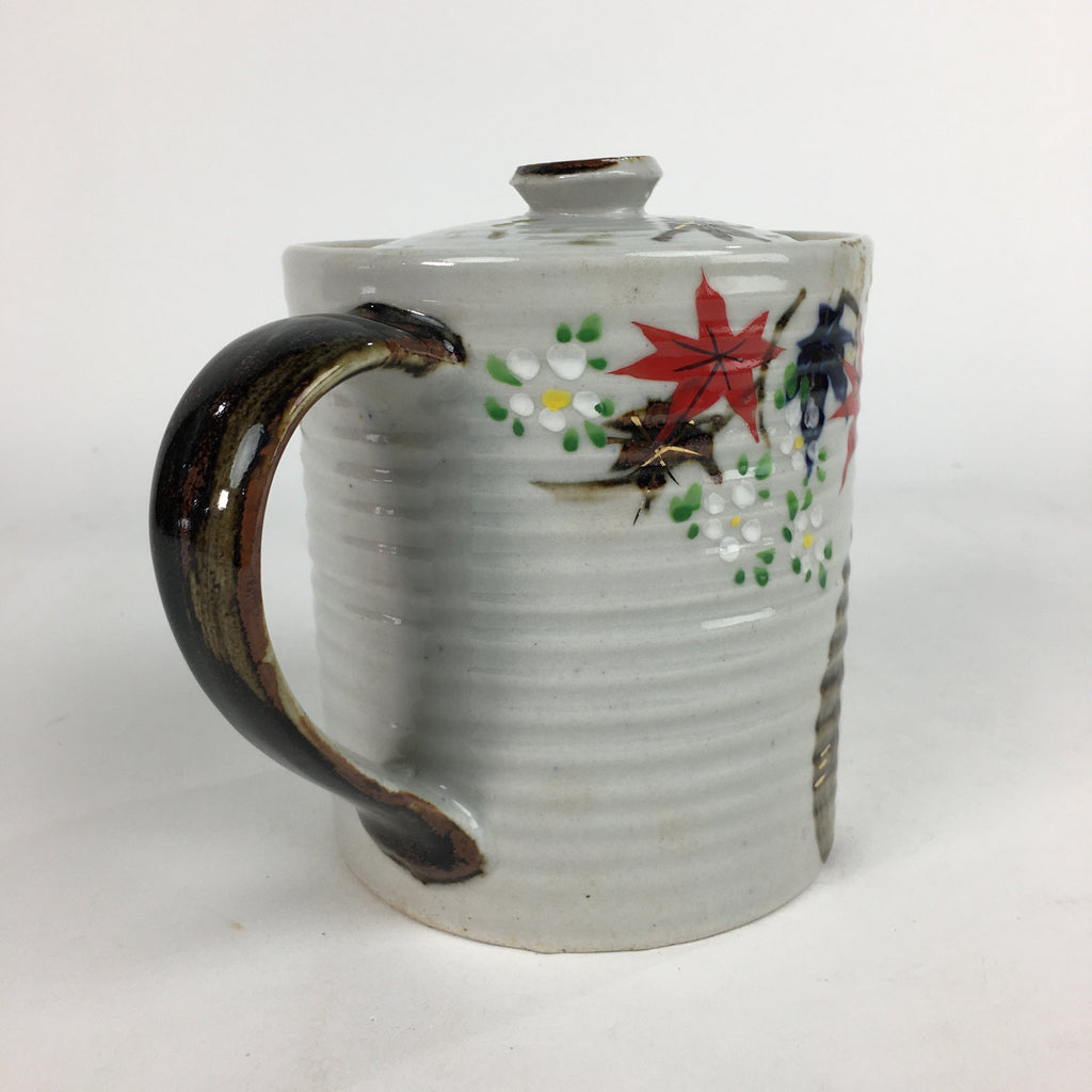 Japanese Ceramic Teapot Vtg Kyusu Gray Autumn Leaves Design Sencha PP541
