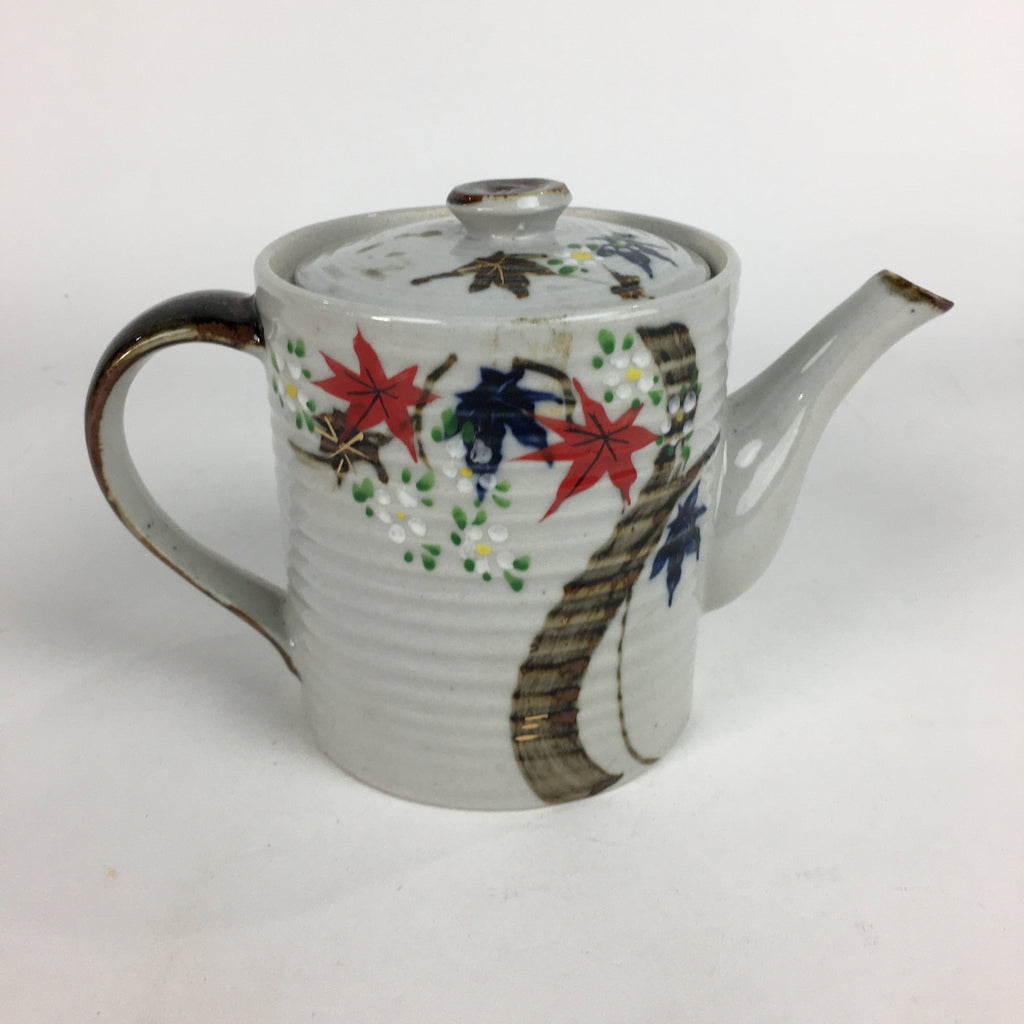 Japanese Ceramic Teapot Vtg Kyusu Gray Autumn Leaves Design Sencha PP541