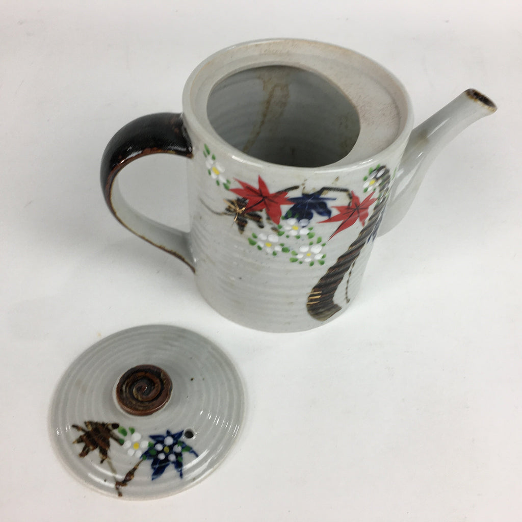 Japanese Ceramic Teapot Vtg Kyusu Gray Autumn Leaves Design Sencha PP542