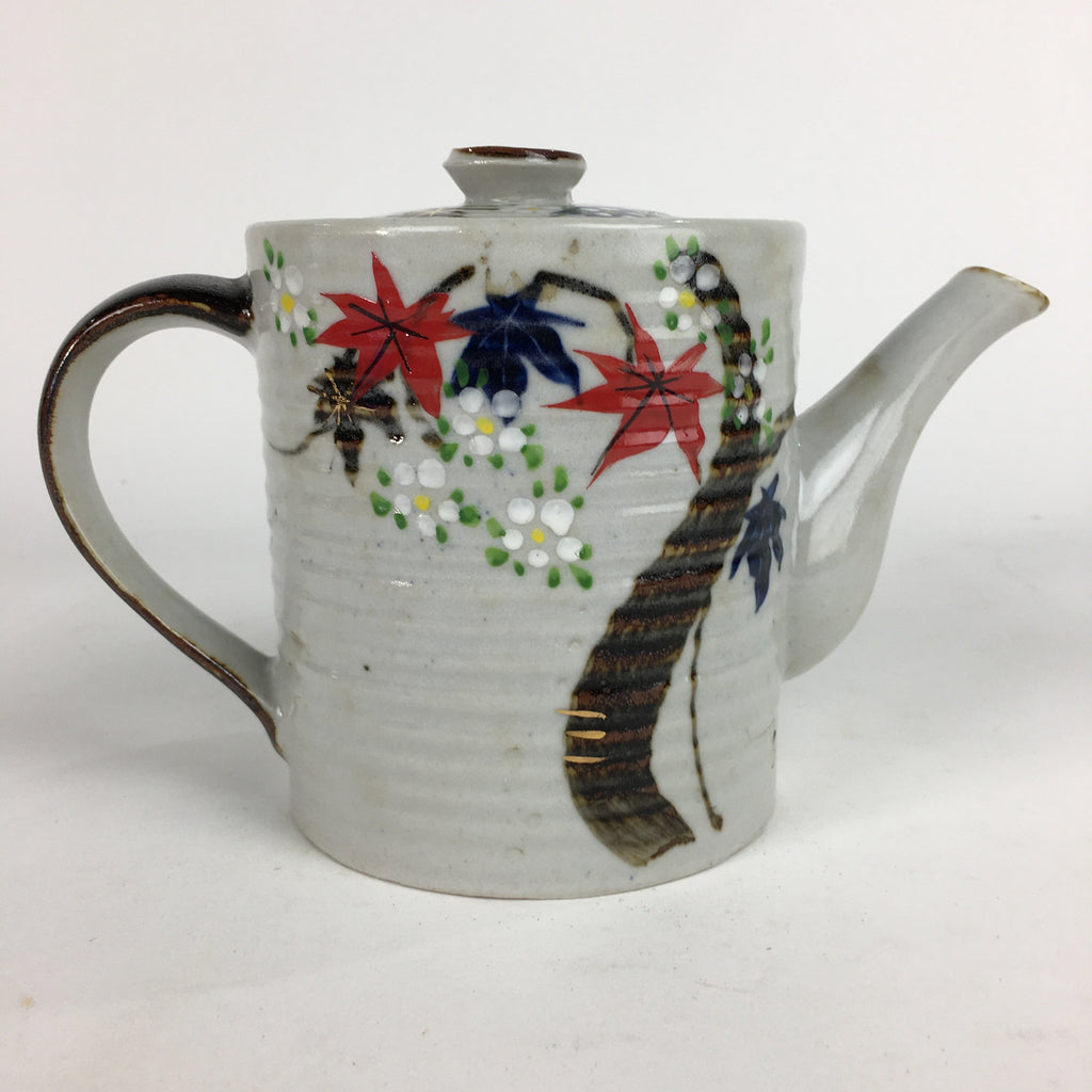 Japanese Ceramic Teapot Vtg Kyusu Gray Autumn Leaves Design Sencha PP542