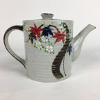 Japanese Ceramic Teapot Vtg Kyusu Gray Autumn Leaves Design Sencha PP542