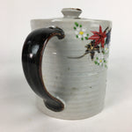 Japanese Ceramic Teapot Vtg Kyusu Gray Autumn Leaves Design Sencha PP542
