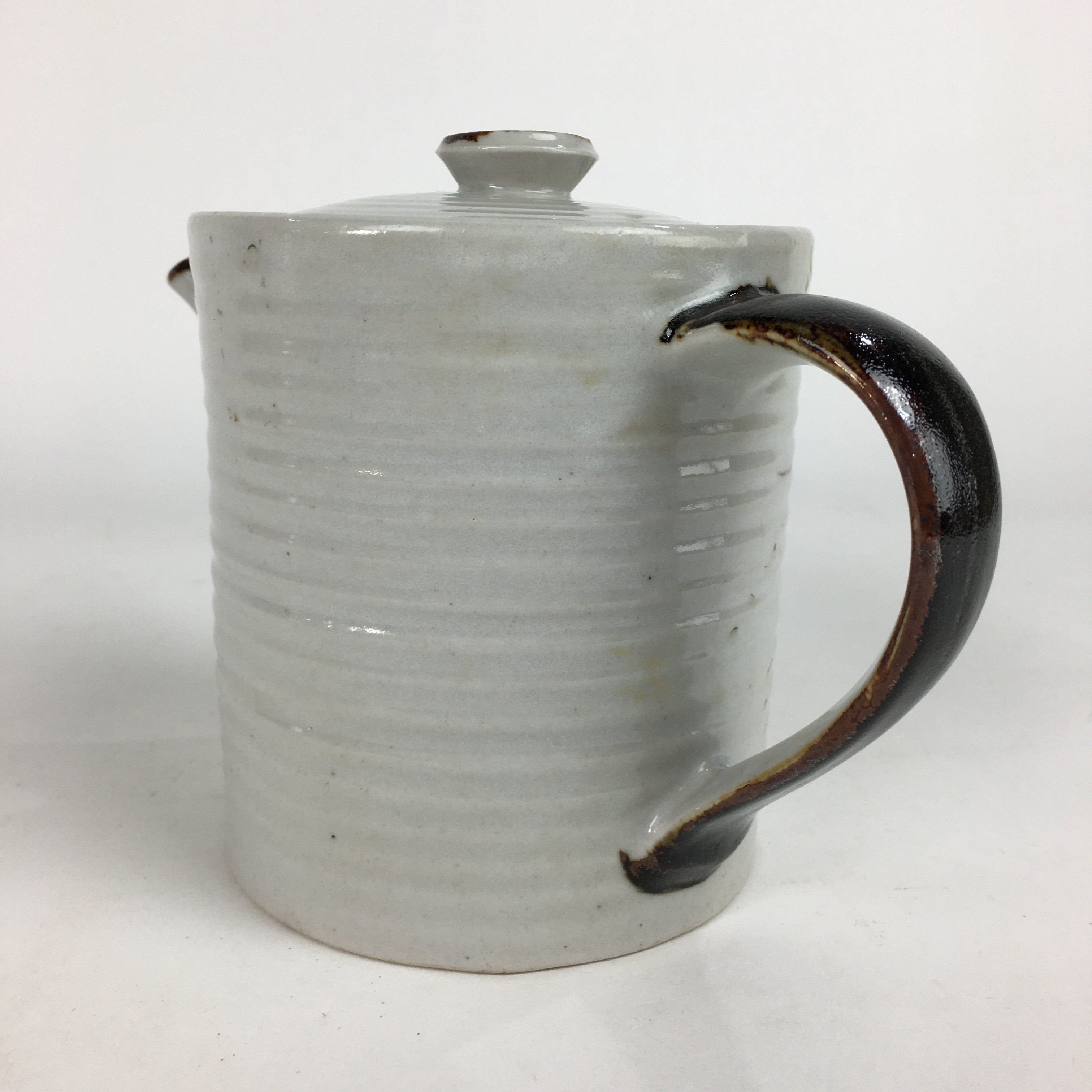 Japanese Ceramic Teapot Vtg Kyusu Gray Autumn Leaves Design Sencha PP542