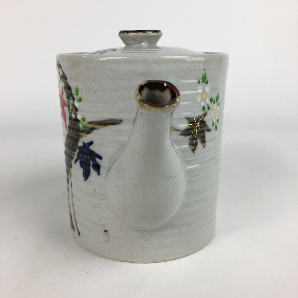 Japanese Ceramic Teapot Vtg Kyusu Gray Autumn Leaves Design Sencha PP542
