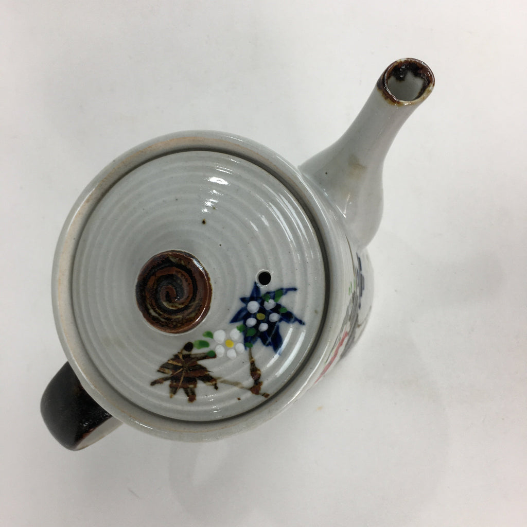 Japanese Ceramic Teapot Vtg Kyusu Gray Autumn Leaves Design Sencha PP542