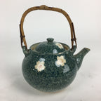 Japanese Ceramic Teapot Vtg Kyusu Pottery Sencha Blue White Plum blossoms PP738
