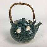 Japanese Ceramic Teapot Vtg Kyusu Pottery Sencha Blue White Plum blossoms PP738