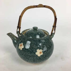 Japanese Ceramic Teapot Vtg Kyusu Pottery Sencha Blue White Plum blossoms PP738