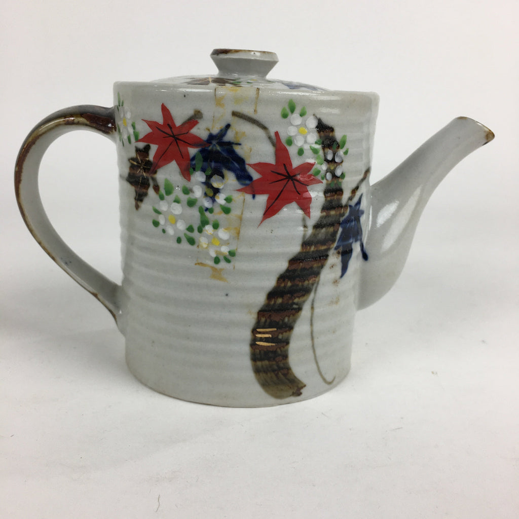 Japanese Ceramic Teapot Vtg Kyusu White Autumn Leaves Momiji Design Sencha PP73