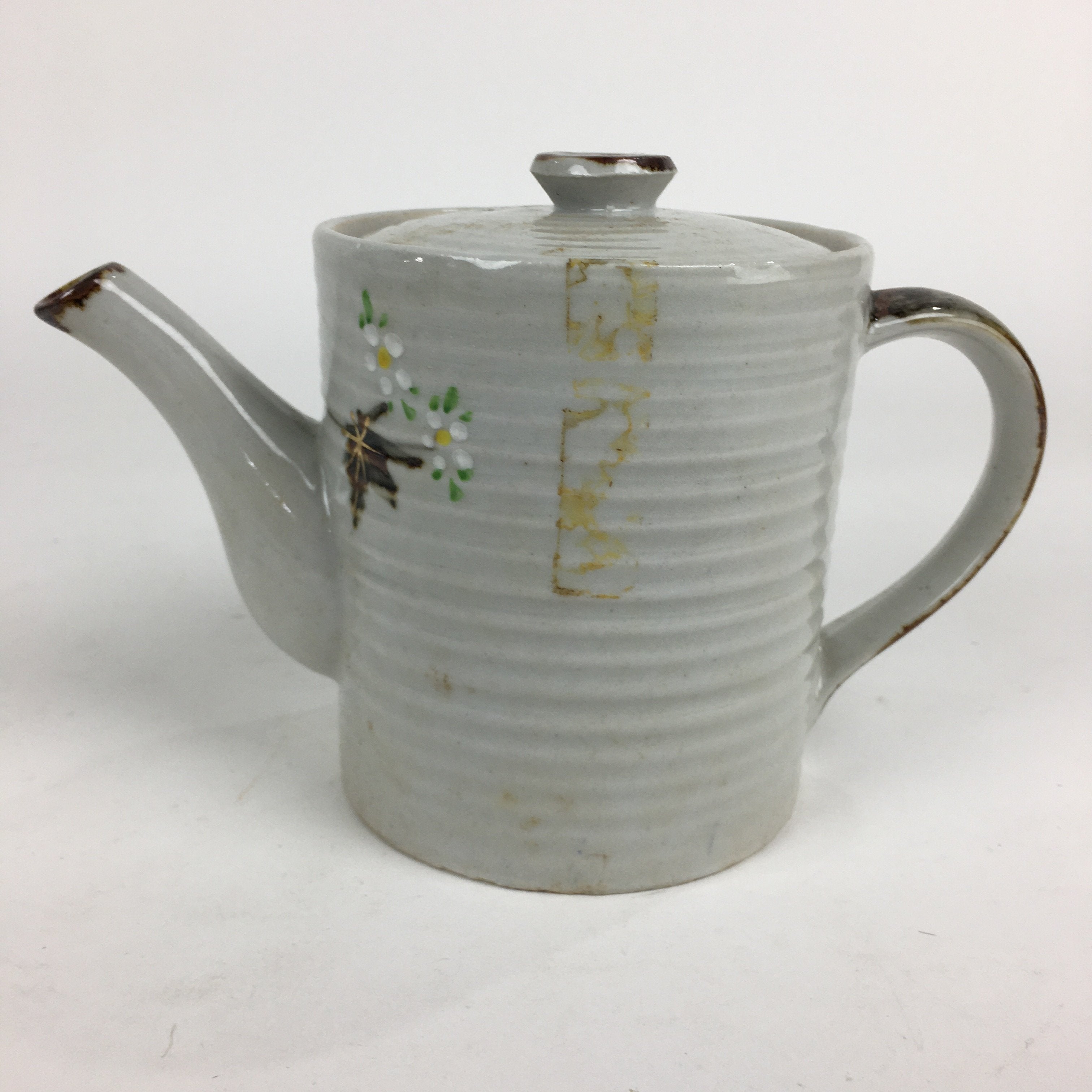 Japanese Ceramic Teapot Vtg Kyusu White Autumn Leaves Momiji Design Sencha PP73