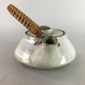Japanese Ceramic Teapot Vtg Pottery Kyusu Gray Brush Mark White Sencha PT957