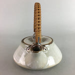 Japanese Ceramic Teapot Vtg Pottery Kyusu Gray Brush Mark White Sencha PT958